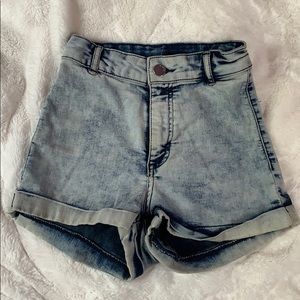 H&M acid light wash high waist shorts